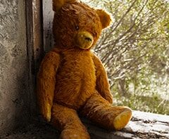 A gentle teddy bear, a symbol of comfort for trauma and loss.